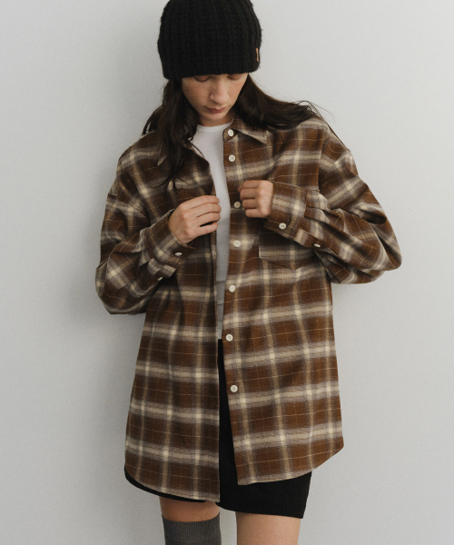 URAGO（ユラーゴ）の「Hazel check shirt（シャツ/ブラウス・レディース・ブラウン/ネイビー・FREE）」の5枚目の写真