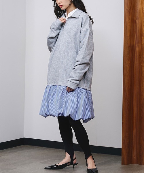 ROSE BUD(ローズバッド)の「BALLOON DOCKING DRESS(ワンピース・レディース・グレー/ネイビー・ONE SIZE)」の2枚目の写真