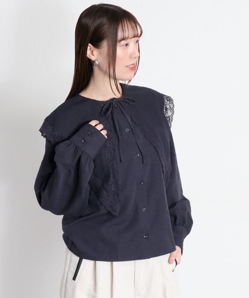 cepo(セポ)の「ビッグカラーフリルブラウス(シャツ/ブラウス・レディース・チャコール/オフホワイト・M)」の2枚目の写真