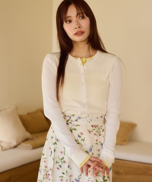 mysty woman(ミスティウーマン)の「レイヤード風リブカーディガンLS 659861(ニット/セーター・レディース・オフホワイト/グレー/ネイビー・FREE)」の7枚目の写真