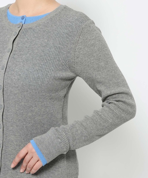 mysty woman(ミスティウーマン)の「レイヤード風リブカーディガンLS 659861(ニット/セーター・レディース・オフホワイト/グレー/ネイビー・FREE)」の12枚目の写真