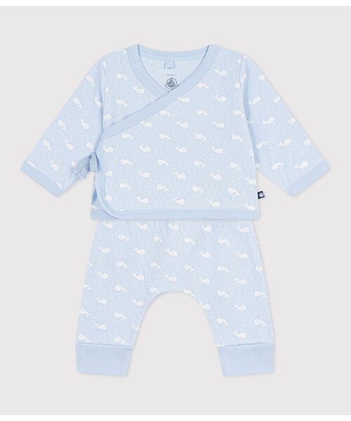 PETIT BATEAU(プチバトー)の「クジラプリント ベビー2点セット(カーディガン/ボレロ・キッズ・ホワイト×ブルー・6MONTH/12MONTH/18MONTH)」の2枚目の写真