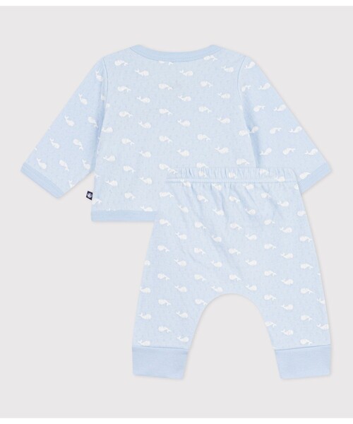 PETIT BATEAU(プチバトー)の「クジラプリント ベビー2点セット(カーディガン/ボレロ・キッズ・ホワイト×ブルー・6MONTH/12MONTH/18MONTH)」の3枚目の写真