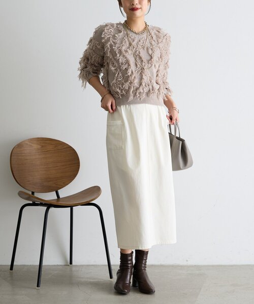 Jena espace merveilleux（ジェナ　エスパスメルヴェイユ）の「【WEB限定/伸縮性抜群◎】ストレッチナロースカート（スカート・レディース・アイボリー/ベージュ/ブラック・FREE）」の4枚目の写真