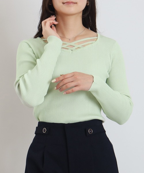 ASTORIA ODIER(アストリアオディール)の「ダイヤモンドネックニット(ニット/セーター・レディース・ミント/ネイビー/ラベンダー/ホワイト・MEDIUM/LARGE)」の2枚目の写真