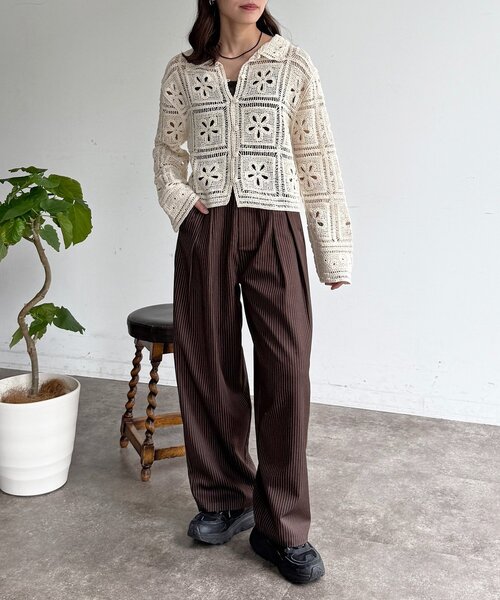 CPCM（シーピーシーエム）の「襟付きクロシェカーディガン（シャツ/ブラウス・レディース・アイボリー/ブラック・FREE）」の10枚目の写真