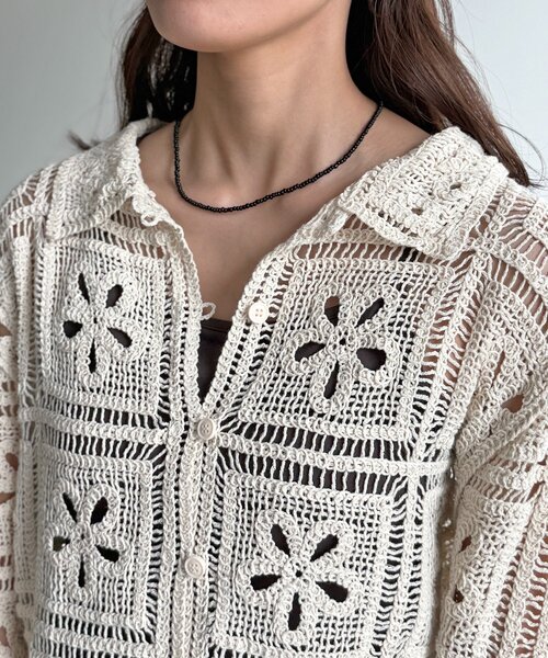 CPCM（シーピーシーエム）の「襟付きクロシェカーディガン（シャツ/ブラウス・レディース・アイボリー/ブラック・FREE）」の11枚目の写真