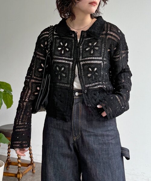 CPCM（シーピーシーエム）の「襟付きクロシェカーディガン（シャツ/ブラウス・レディース・アイボリー/ブラック・FREE）」の13枚目の写真