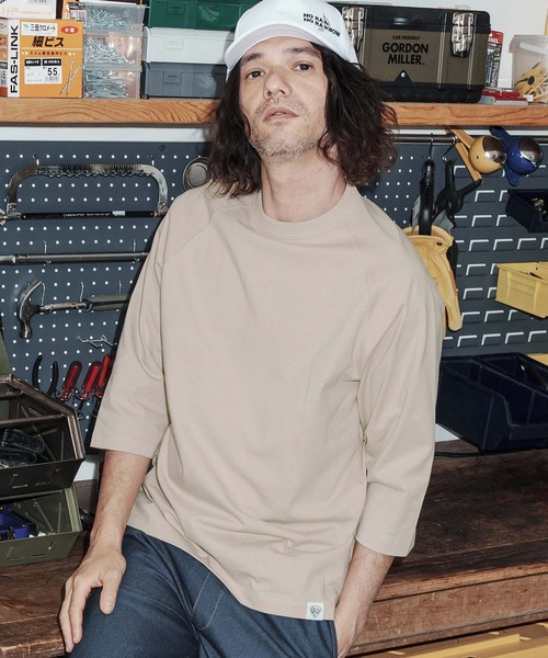 No Rain No Rainbow（ノーレインノーレインボー）の「mt10387-half sleeve T-shirt ラグランスリーブカットソー(NR26S-26)（Tシャツ/カットソー・メンズ・ストーン/ホワイト/ブラック・L/XL/M/S）」の3枚目の写真