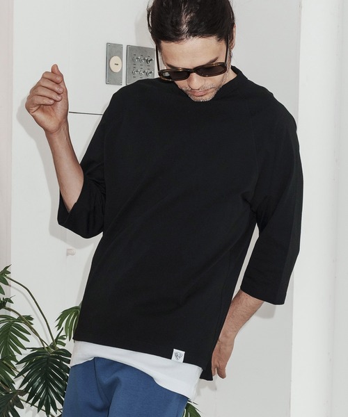 No Rain No Rainbow（ノーレインノーレインボー）の「mt10387-half sleeve T-shirt ラグランスリーブカットソー(NR26S-26)（Tシャツ/カットソー・メンズ・ストーン/ホワイト/ブラック・L/XL/M/S）」の2枚目の写真
