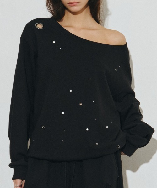 Midnight Move(ミッドナイトムーブ)の「A'GEM/9 × .kom 『MIDNIGHT MOVE/ミッドナイトムーブ』 eyelet mtm /アイレットスウェットシャツ(スウェット・レディース・ブラック/グレー・FREE)」の2枚目の写真