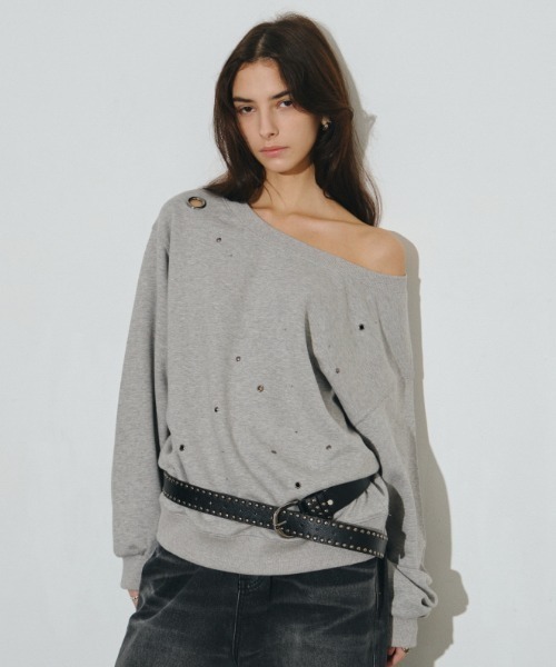 Midnight Move(ミッドナイトムーブ)の「A'GEM/9 × .kom 『MIDNIGHT MOVE/ミッドナイトムーブ』 eyelet mtm /アイレットスウェットシャツ(スウェット・レディース・ブラック/グレー・FREE)」の4枚目の写真