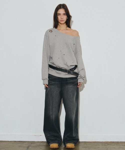 Midnight Move(ミッドナイトムーブ)の「A'GEM/9 × .kom 『MIDNIGHT MOVE/ミッドナイトムーブ』 eyelet mtm /アイレットスウェットシャツ(スウェット・レディース・ブラック/グレー・FREE)」の6枚目の写真