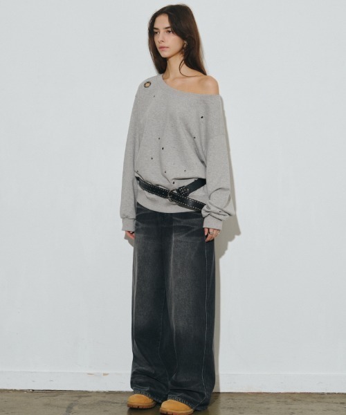 Midnight Move(ミッドナイトムーブ)の「A'GEM/9 × .kom 『MIDNIGHT MOVE/ミッドナイトムーブ』 eyelet mtm /アイレットスウェットシャツ(スウェット・レディース・ブラック/グレー・FREE)」の7枚目の写真