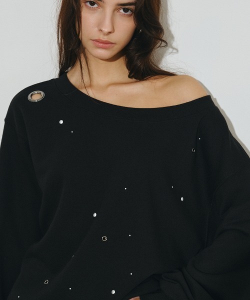 Midnight Move(ミッドナイトムーブ)の「A'GEM/9 × .kom 『MIDNIGHT MOVE/ミッドナイトムーブ』 eyelet mtm /アイレットスウェットシャツ(スウェット・レディース・ブラック/グレー・FREE)」の9枚目の写真