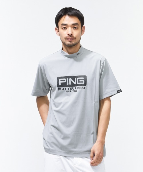 PING（ピン）の「ピン  ピンホールメッシュ半袖ハイネックシャツ（Tシャツ/カットソー・メンズ・グレー/ベージュ/ブラック・3L/LL/L/M/S）」の3枚目の写真
