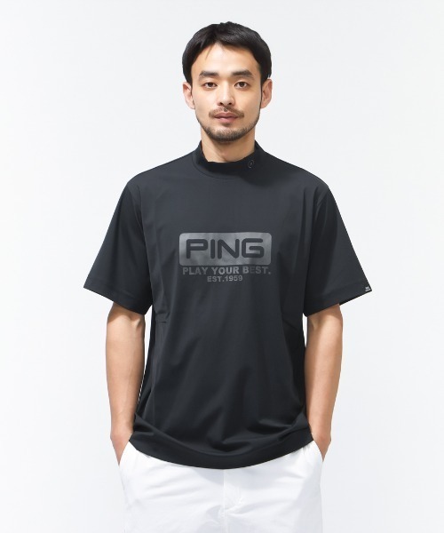 PING（ピン）の「ピン  ピンホールメッシュ半袖ハイネックシャツ（Tシャツ/カットソー・メンズ・グレー/ベージュ/ブラック・3L/LL/L/M/S）」の2枚目の写真