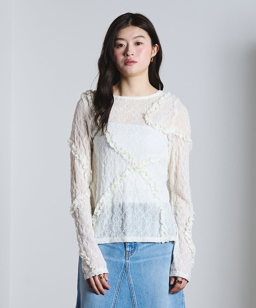 ROSE BUD（ローズバッド）の「FRILL LACE TOP（Tシャツ/カットソー・レディース・オフホワイト/ライトグリーン/ブラック・ONE SIZE）」の6枚目の写真