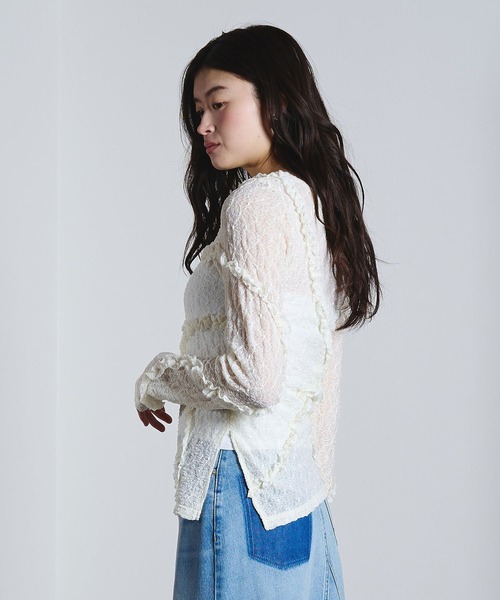 ROSE BUD（ローズバッド）の「FRILL LACE TOP（Tシャツ/カットソー・レディース・オフホワイト/ライトグリーン/ブラック・ONE SIZE）」の7枚目の写真