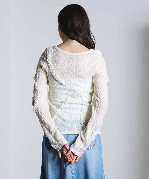 ROSE BUD（ローズバッド）の「FRILL LACE TOP（Tシャツ/カットソー・レディース・オフホワイト/ライトグリーン/ブラック・ONE SIZE）」の8枚目の写真