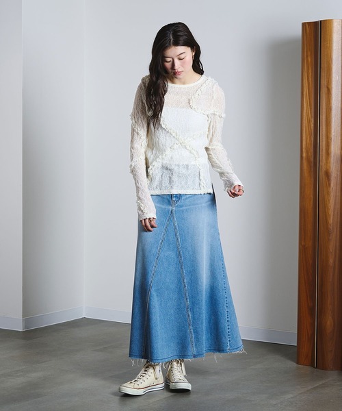 ROSE BUD（ローズバッド）の「FRILL LACE TOP（Tシャツ/カットソー・レディース・オフホワイト/ライトグリーン/ブラック・ONE SIZE）」の9枚目の写真