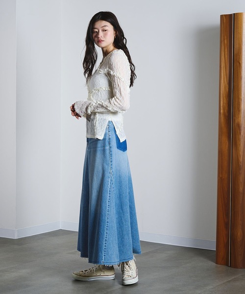 ROSE BUD（ローズバッド）の「FRILL LACE TOP（Tシャツ/カットソー・レディース・オフホワイト/ライトグリーン/ブラック・ONE SIZE）」の10枚目の写真