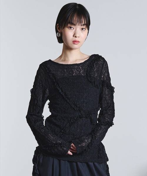 ROSE BUD（ローズバッド）の「FRILL LACE TOP（Tシャツ/カットソー・レディース・オフホワイト/ライトグリーン/ブラック・ONE SIZE）」の12枚目の写真