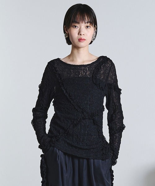 ROSE BUD（ローズバッド）の「FRILL LACE TOP（Tシャツ/カットソー・レディース・オフホワイト/ライトグリーン/ブラック・ONE SIZE）」の13枚目の写真