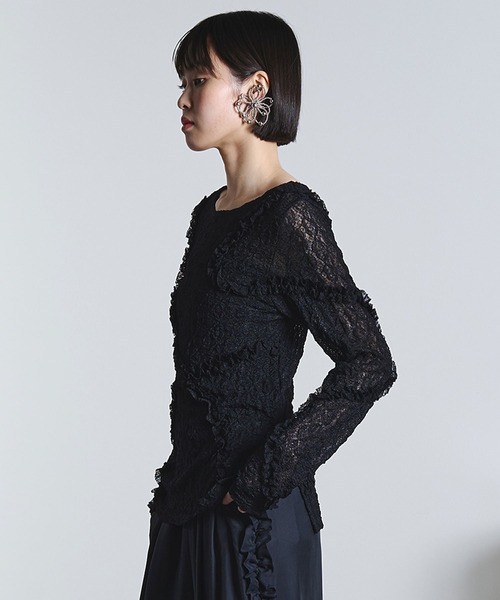 ROSE BUD（ローズバッド）の「FRILL LACE TOP（Tシャツ/カットソー・レディース・オフホワイト/ライトグリーン/ブラック・ONE SIZE）」の14枚目の写真