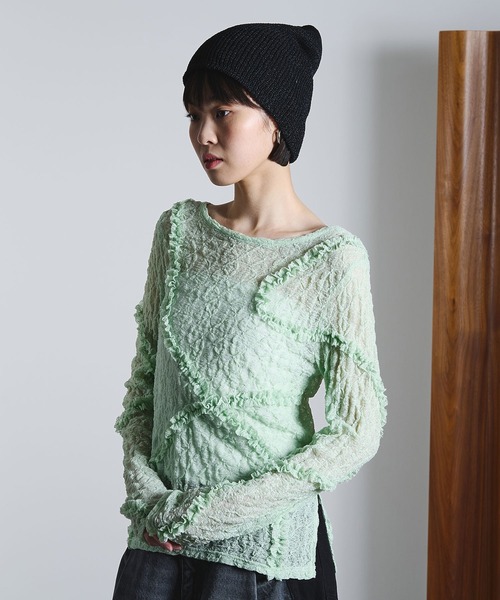 ROSE BUD（ローズバッド）の「FRILL LACE TOP（Tシャツ/カットソー・レディース・オフホワイト/ライトグリーン/ブラック・ONE SIZE）」の19枚目の写真