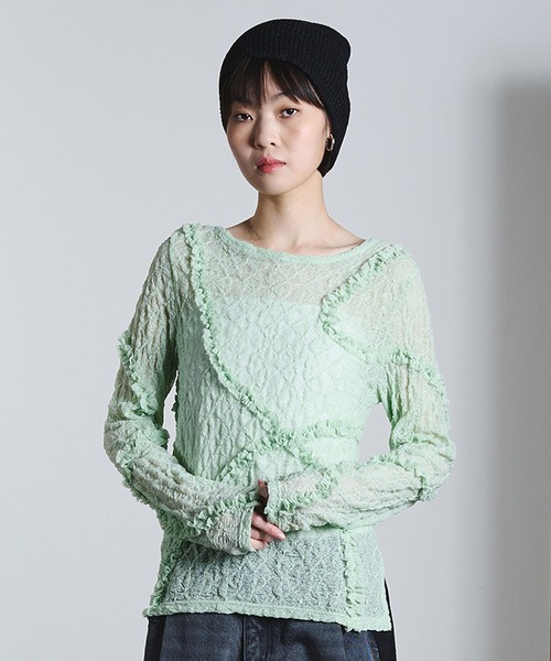 ROSE BUD（ローズバッド）の「FRILL LACE TOP（Tシャツ/カットソー・レディース・オフホワイト/ライトグリーン/ブラック・ONE SIZE）」の20枚目の写真