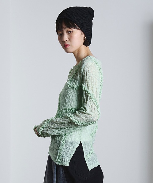 ROSE BUD（ローズバッド）の「FRILL LACE TOP（Tシャツ/カットソー・レディース・オフホワイト/ライトグリーン/ブラック・ONE SIZE）」の21枚目の写真