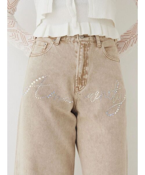 EVRIS(エヴリス)の「ハイウエストラインストーンワイドデニムパンツ 春服(デニムパンツ・レディース・インディゴブルー/ベージュ/ライトブルー・SMALL/MEDIUM)」の2枚目の写真