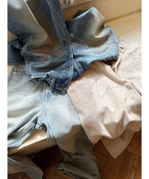 EVRIS(エヴリス)の「ハイウエストラインストーンワイドデニムパンツ 春服(デニムパンツ・レディース・インディゴブルー/ベージュ/ライトブルー・SMALL/MEDIUM)」の5枚目の写真