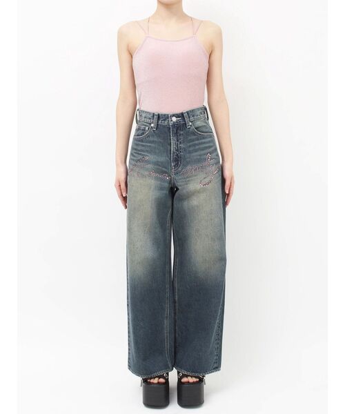 EVRIS(エヴリス)の「ハイウエストラインストーンワイドデニムパンツ 春服(デニムパンツ・レディース・インディゴブルー/ベージュ/ライトブルー・SMALL/MEDIUM)」の22枚目の写真