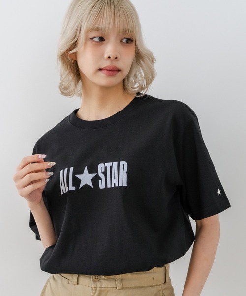 CONVERSE(コンバース)の「【CONVERSE/コンバース】【ヴィンテージ風立体ロゴ】オールスター フロッキーTシャツ 綿100% 古着MIX(Tシャツ/カットソー・レディース・ネイビー/ホワイト/ブラック・LARGE/MEDIUM)」の2枚目の写真