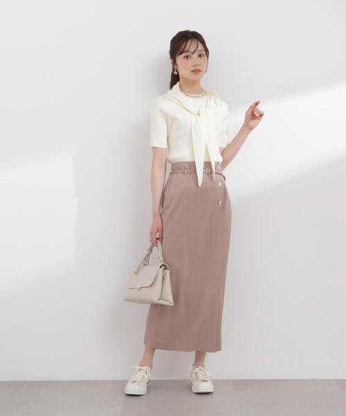 PROPORTION BODY DRESSING(プロポーションボディドレッシング)の「【加藤栞さん着用】フロントデザインIラインスカート / 1216120408(スカート・レディース・ベージュ/ブラウン系その他/ダークグレー・P/S/SMALL/MEDIUM)」の2枚目の写真