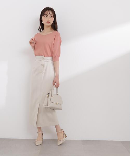 PROPORTION BODY DRESSING(プロポーションボディドレッシング)の「【加藤栞さん着用】フロントデザインIラインスカート / 1216120408(スカート・レディース・ベージュ/ブラウン系その他/ダークグレー・P/S/SMALL/MEDIUM)」の4枚目の写真