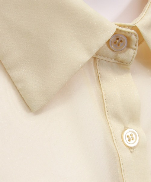 clear（クリア）の「リボン付きショート丈ラメシアーシャツ［骨格ウェーブ/華奢見え/フェミニン］（シャツ/ブラウス・レディース・サックスブルー/グレイッシュベージュ/チャコールグレー/オフホワイト/ベージュ・F）」の18枚目の写真