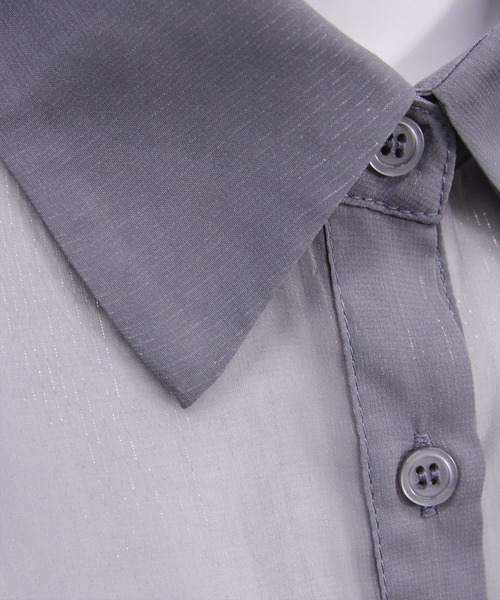 clear（クリア）の「リボン付きショート丈ラメシアーシャツ［骨格ウェーブ/華奢見え/フェミニン］（シャツ/ブラウス・レディース・サックスブルー/グレイッシュベージュ/チャコールグレー/オフホワイト/ベージュ・F）」の15枚目の写真