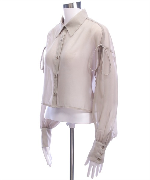 clear（クリア）の「リボン付きショート丈ラメシアーシャツ［骨格ウェーブ/華奢見え/フェミニン］（シャツ/ブラウス・レディース・サックスブルー/グレイッシュベージュ/チャコールグレー/オフホワイト/ベージュ・F）」の20枚目の写真