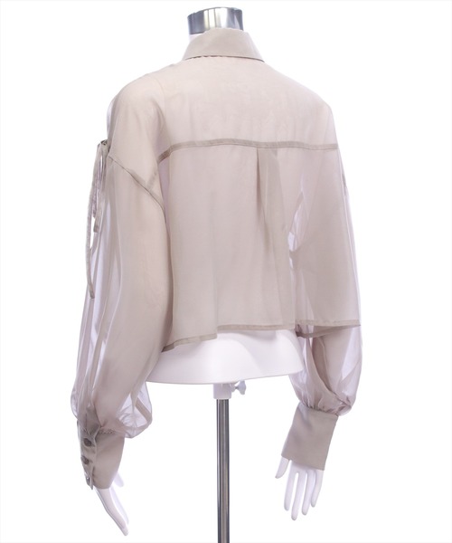 clear（クリア）の「リボン付きショート丈ラメシアーシャツ［骨格ウェーブ/華奢見え/フェミニン］（シャツ/ブラウス・レディース・サックスブルー/グレイッシュベージュ/チャコールグレー/オフホワイト/ベージュ・F）」の22枚目の写真