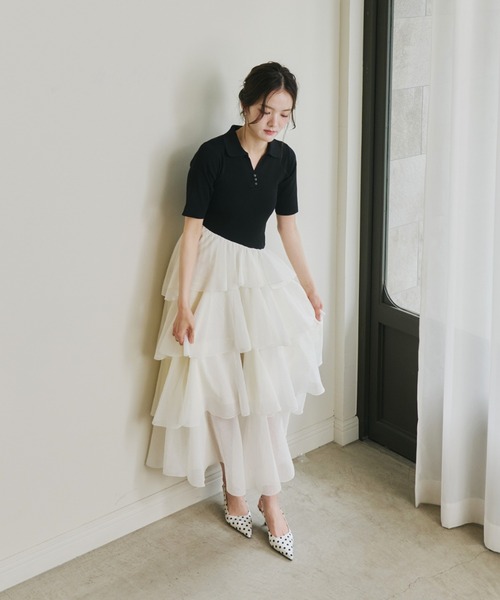 Olu.(オルドット)の「ポロドッキングティアードワンピース(ワンピース・レディース・ブラック/その他/ピンクベージュ・0/1)」の8枚目の写真
