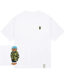 [ユニセックス]ブルービーニードッグ刺繍ストライバー半袖Tシャツ_4カラー