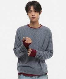 DNSR（ディーエヌエスアール）の「[オンフリックxDNSR] レイヤードボートネックロングスリーブグレー/バーガンディ（Tシャツ/カットソー）」