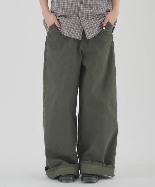 Perushu(ペルーシュ)の「FAKE LEATHER FLAP WIDE WORK PANTS/フェイクレザーフラップワイドワークパンツ(その他パンツ・メンズ・カーキ/ブラウン・LARGE/MEDIUM)」の5枚目の写真