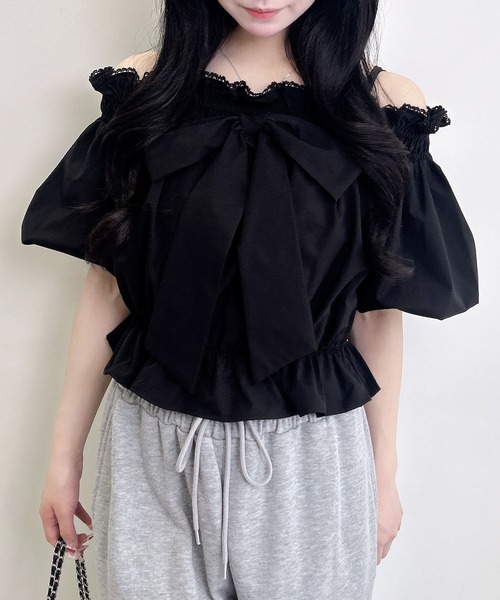 INGNI(イング)の「リボンオフショルバルーンスリーブブラウス(シャツ/ブラウス・レディース・ピンク/ブラック/オフホワイト・M)」の18枚目の写真