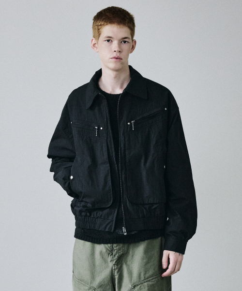 セール】OVERLAYED POCKET BLOUSON BLACK（MA-1）｜MAISON MINED 