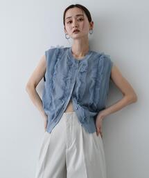 『洗濯可』チュールフリルニットベスト