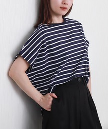 libelle more | ボーダー袖タックフレンチドルマンプルオーバー(Tシャツ/カットソー)